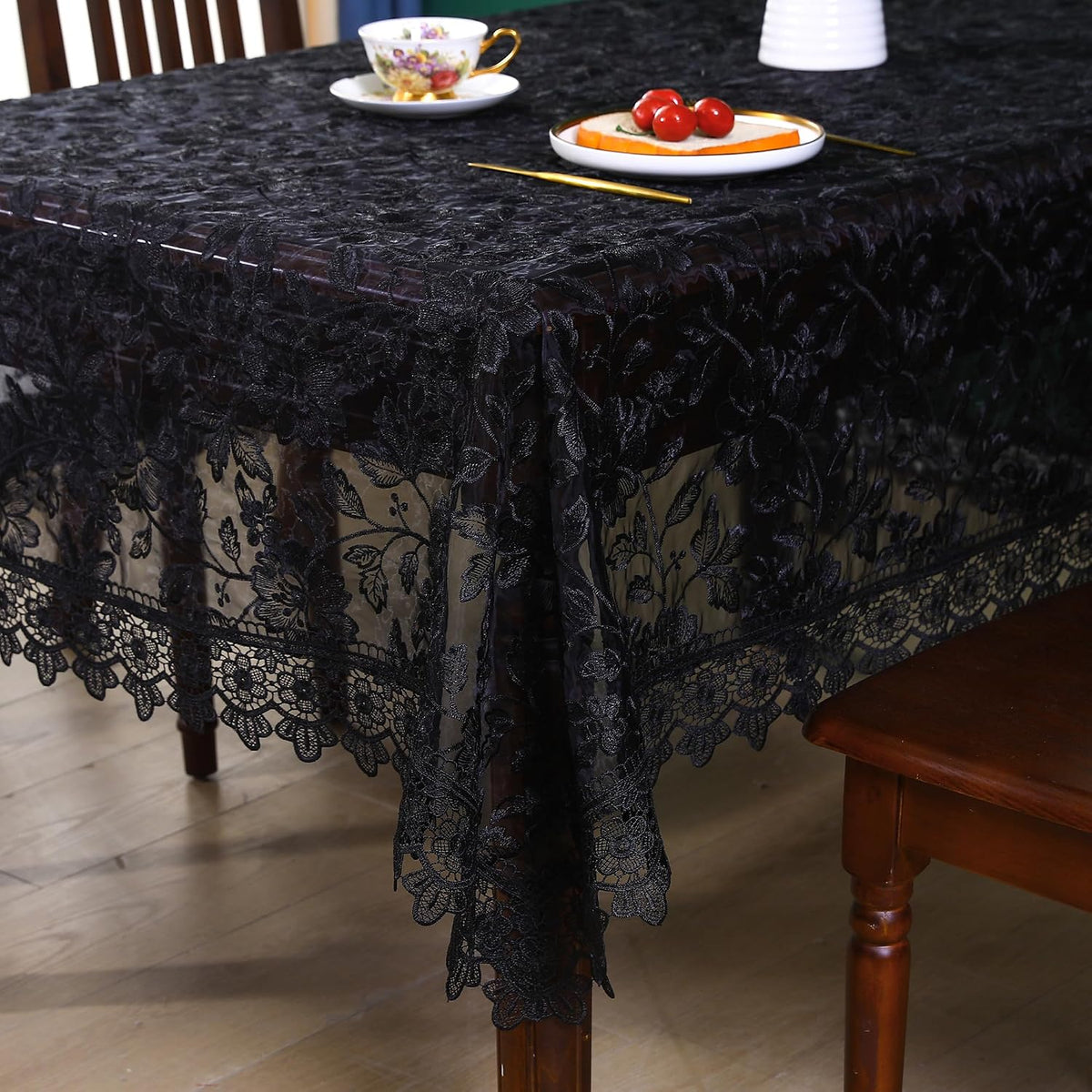 Black Table Cloth Rectangle Lace Tablecloth Farmhouse Picnic Table Cover