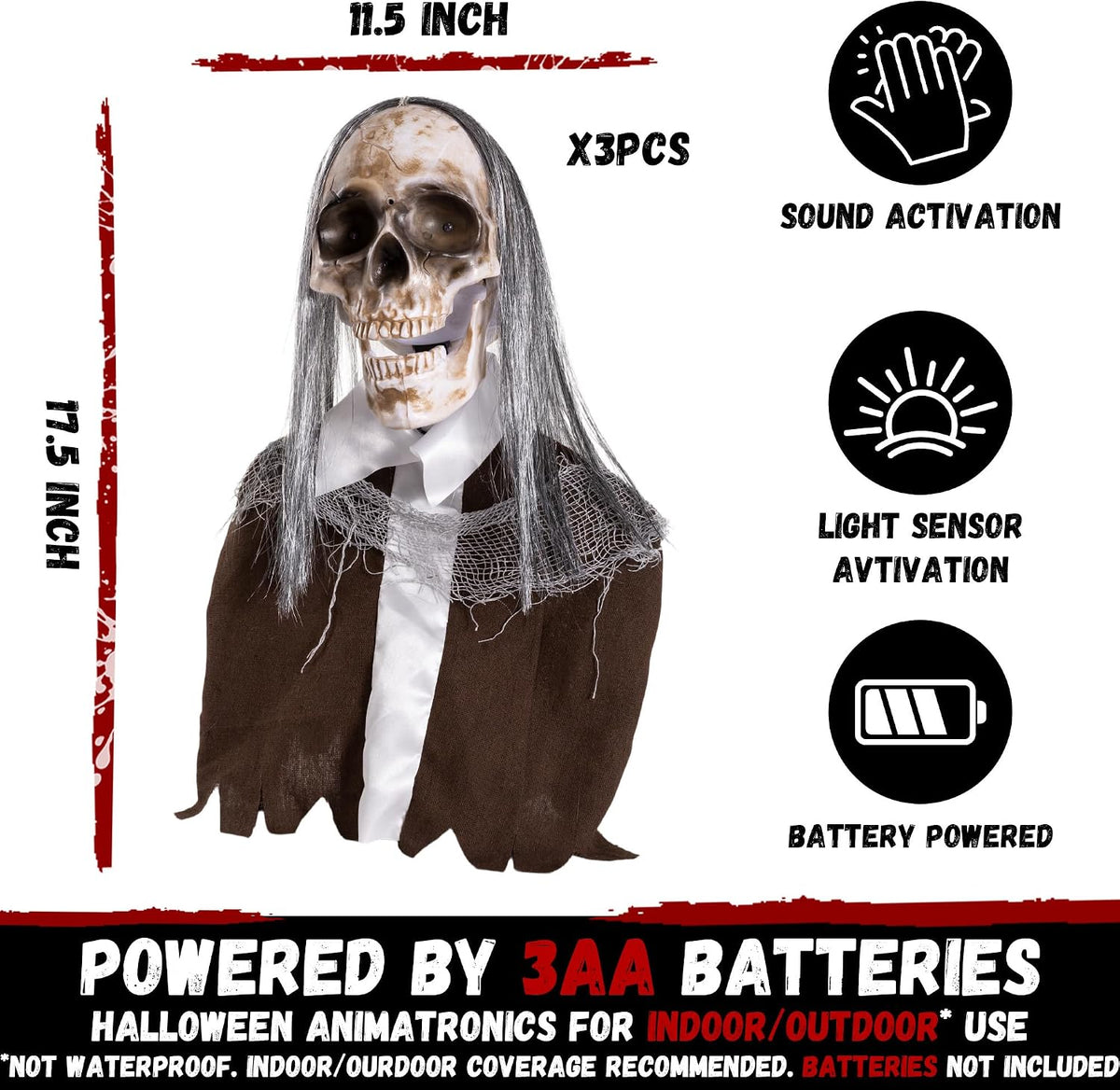 Halloween Animatronics Hanging Zombie Decorations, Animated Floating Scary Sk...