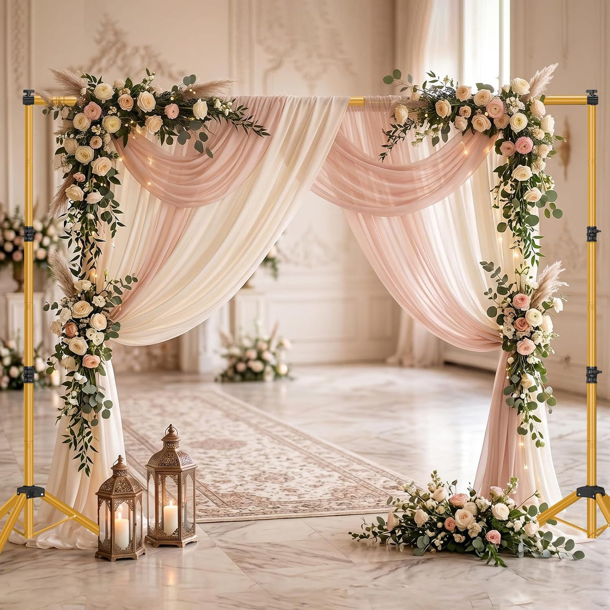10x7.5ft Photo Backdrop Stand 3-in-1 T-Shape Heavy Duty for Studio Gold