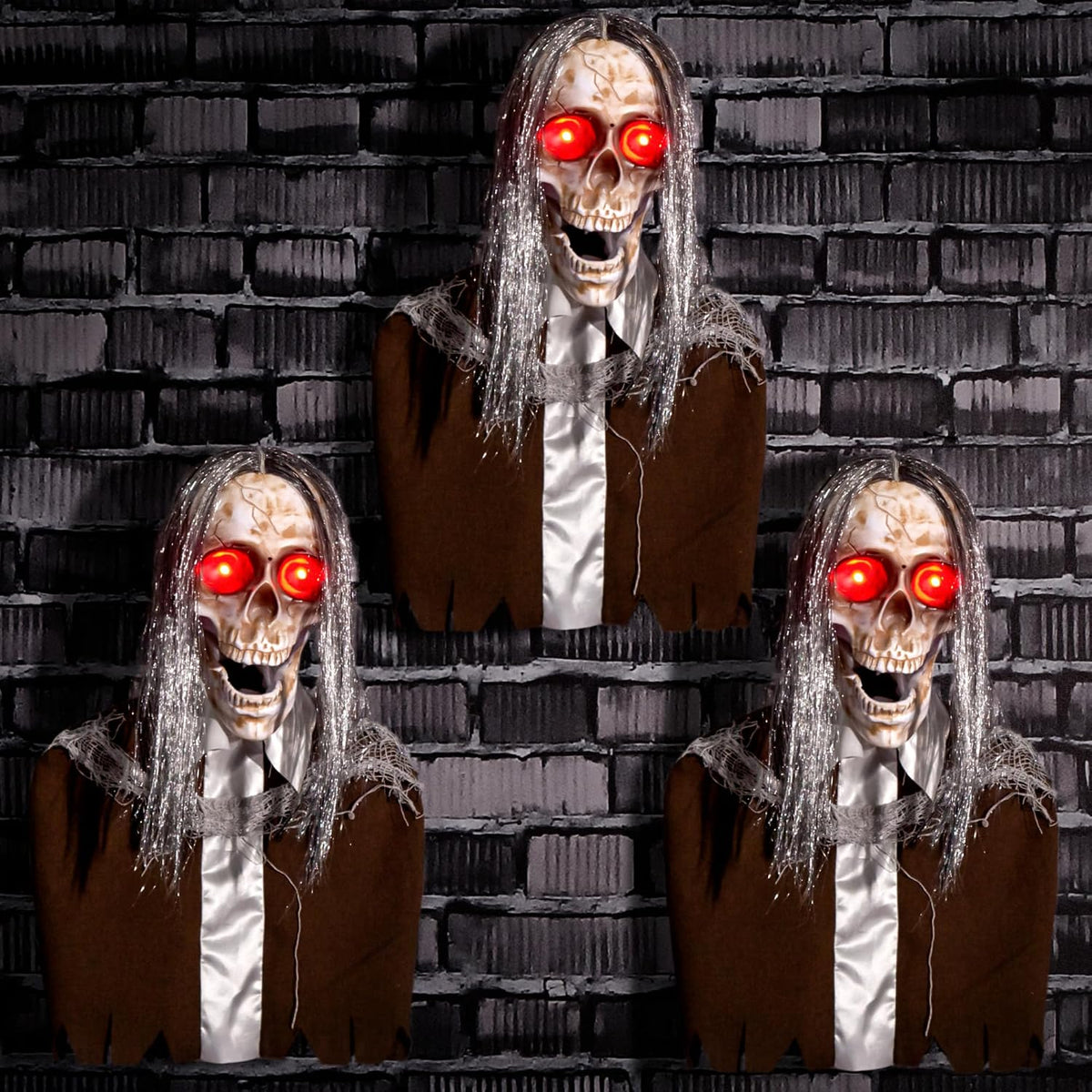 Halloween Animatronics Hanging Zombie Decorations, Animated Floating Scary Sk...