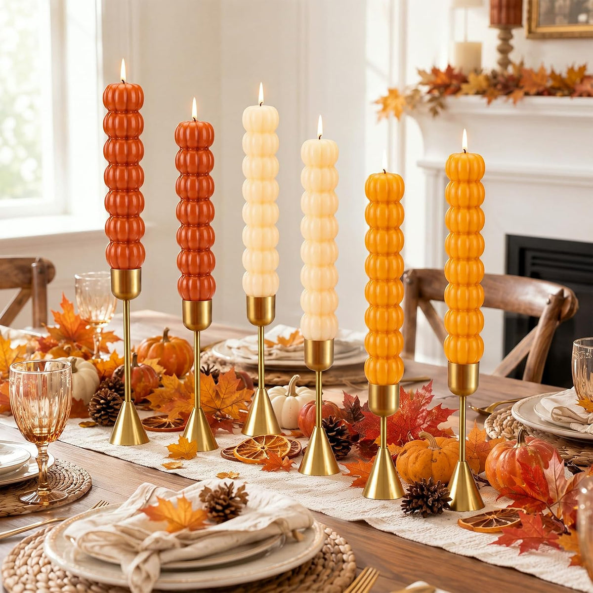 6 Pcs Thanksgiving Candlesticks Fall Candles Pumpkin Taper Smokeless 7.16'...