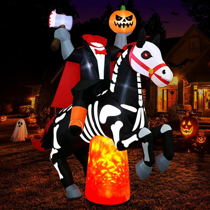 8Ft Halloween Inflatable Headless Horseman Outdoor Blow Up Yard Decorations