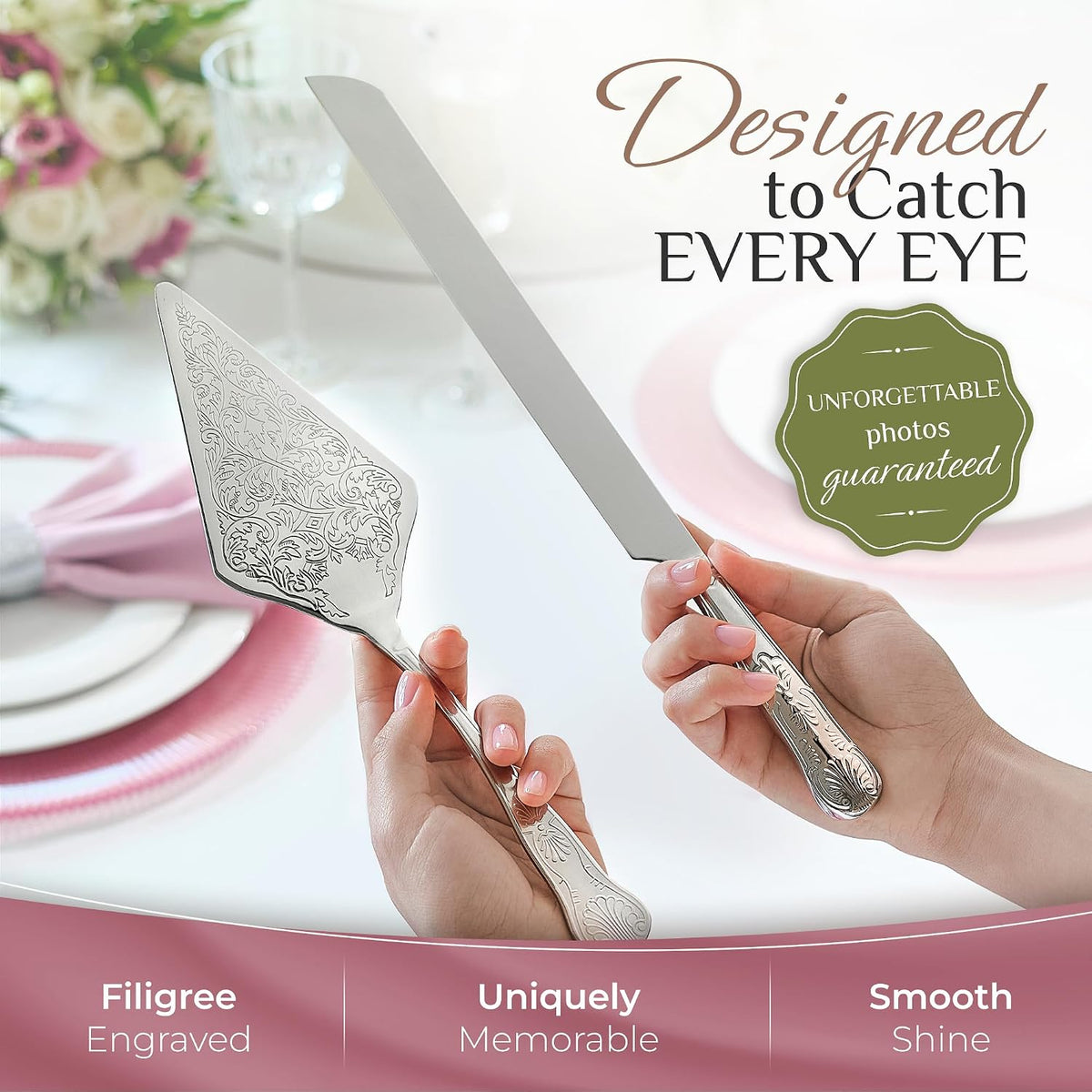 Orblue Wedding Cake Knife and Server Set - Premium, Beautifully Engraved Cutt...
