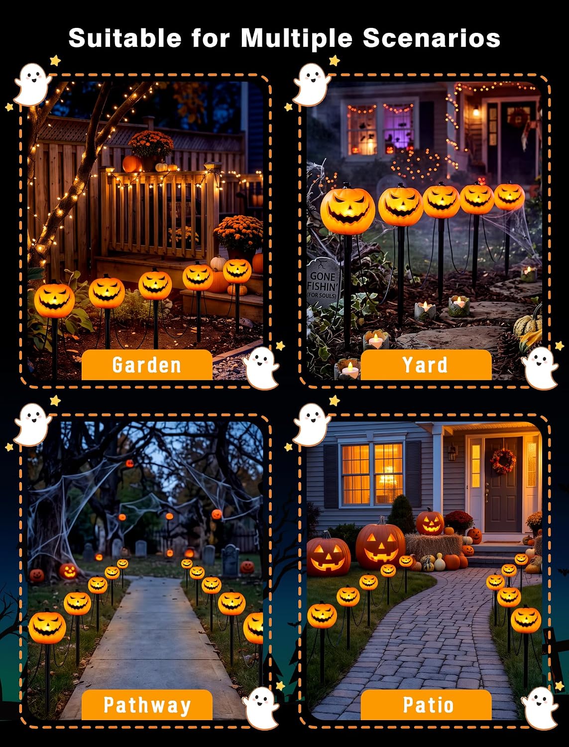 10.5FT Halloween Pumpkin Pathway Lights, 5PK LED Pumpkin Light Decor
