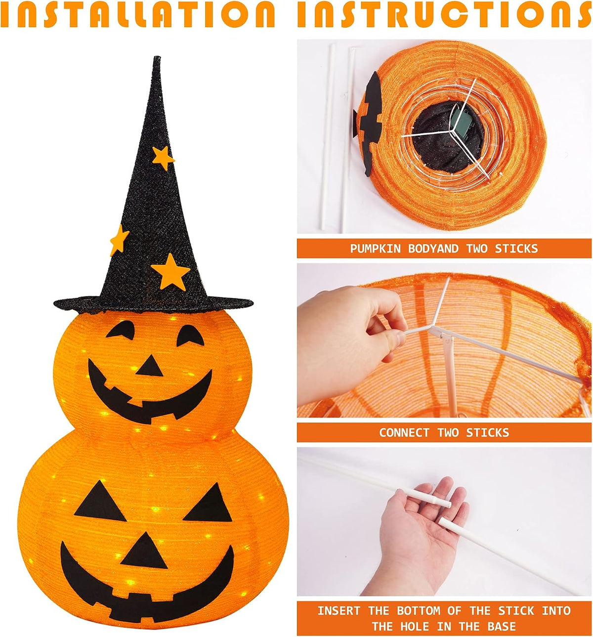 Halloween Decorations, 3 FT Pop Up Collapsible Pumpkin, Pre-Lit 50 LED Lighte...