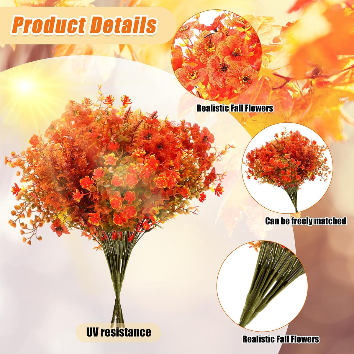 Mimorou 60 Bundle Fall Artificial Flowers Bulk for Outdoor UV Resistant