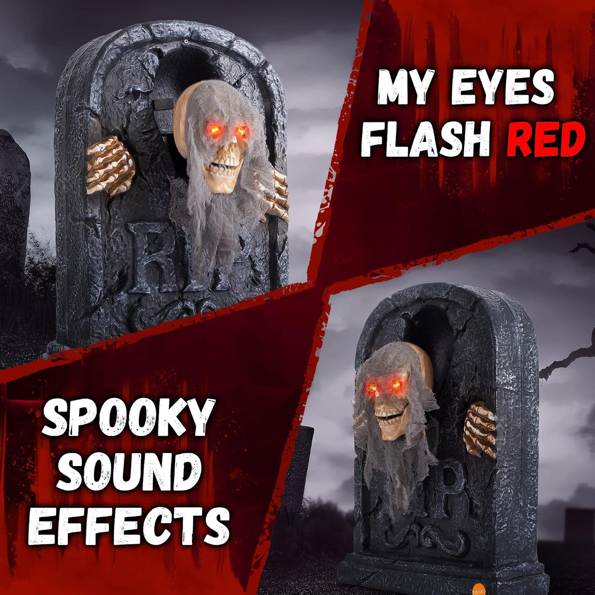 Halloween Animatronic Zombie Tombstone Animated Skeleton Decorations - Sensor...