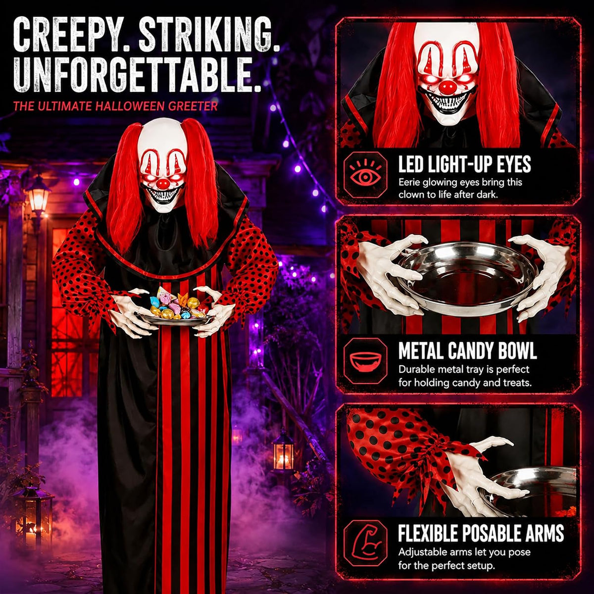 65" Halloween Animatronic Outdoor Decorations, Life Size Talking Clown w...