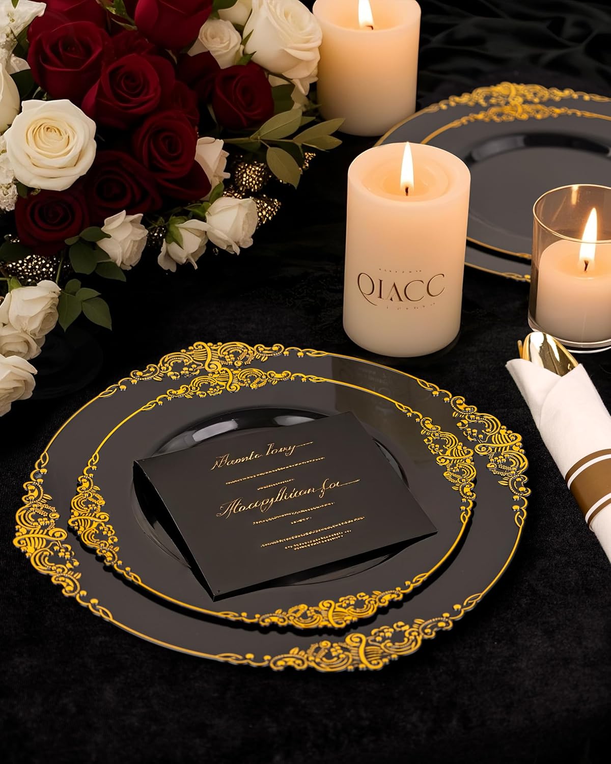 Nervure 100Pcs 10.25'' Black Plastic Plates, Party Plates for 100Guests