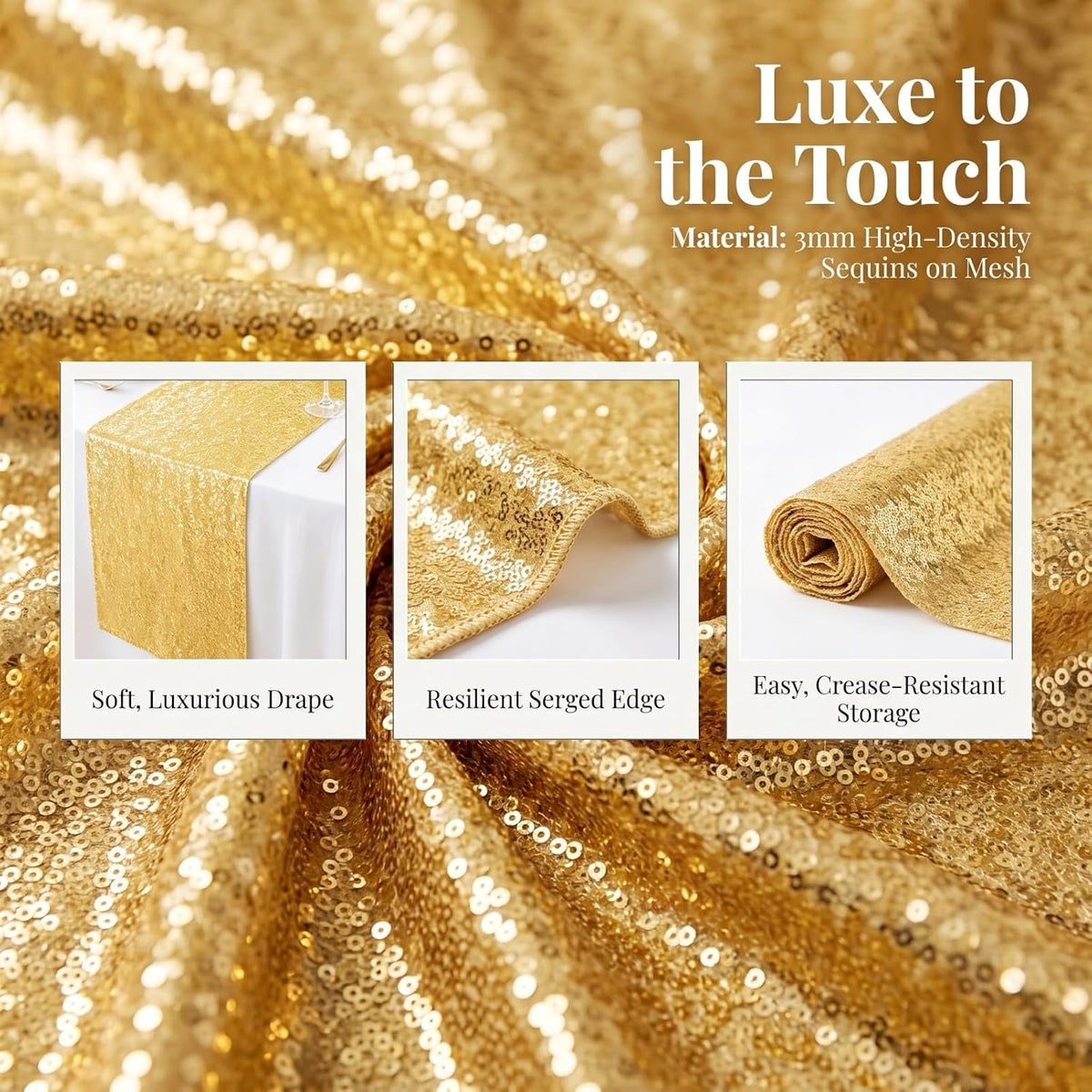 ShinyBeauty 15 Pack Gold Sequin Table Runner 12x108 Inches Wedding Party