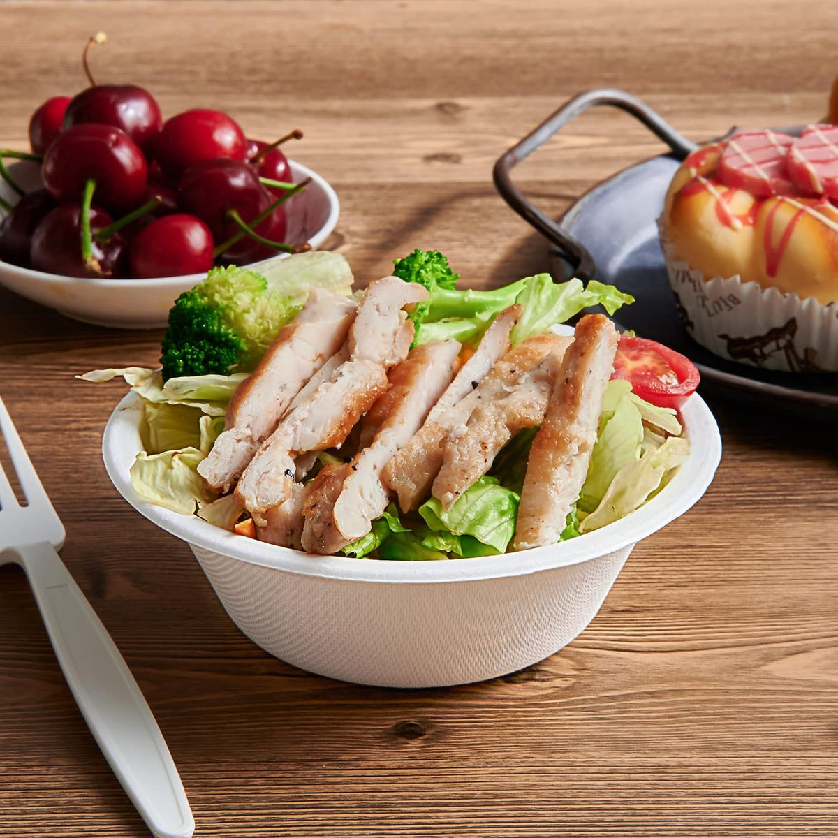 Vplus 500 Pack 12 OZ Compostable Paper Bowls, Bagasse Bowls Bulk,White