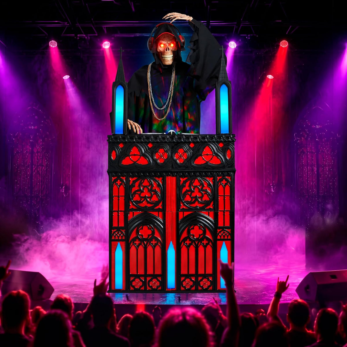 JOYIN 6ft Halloween Animatronic DJ Reaper Decorations, Outdoor Life-Size Goth...