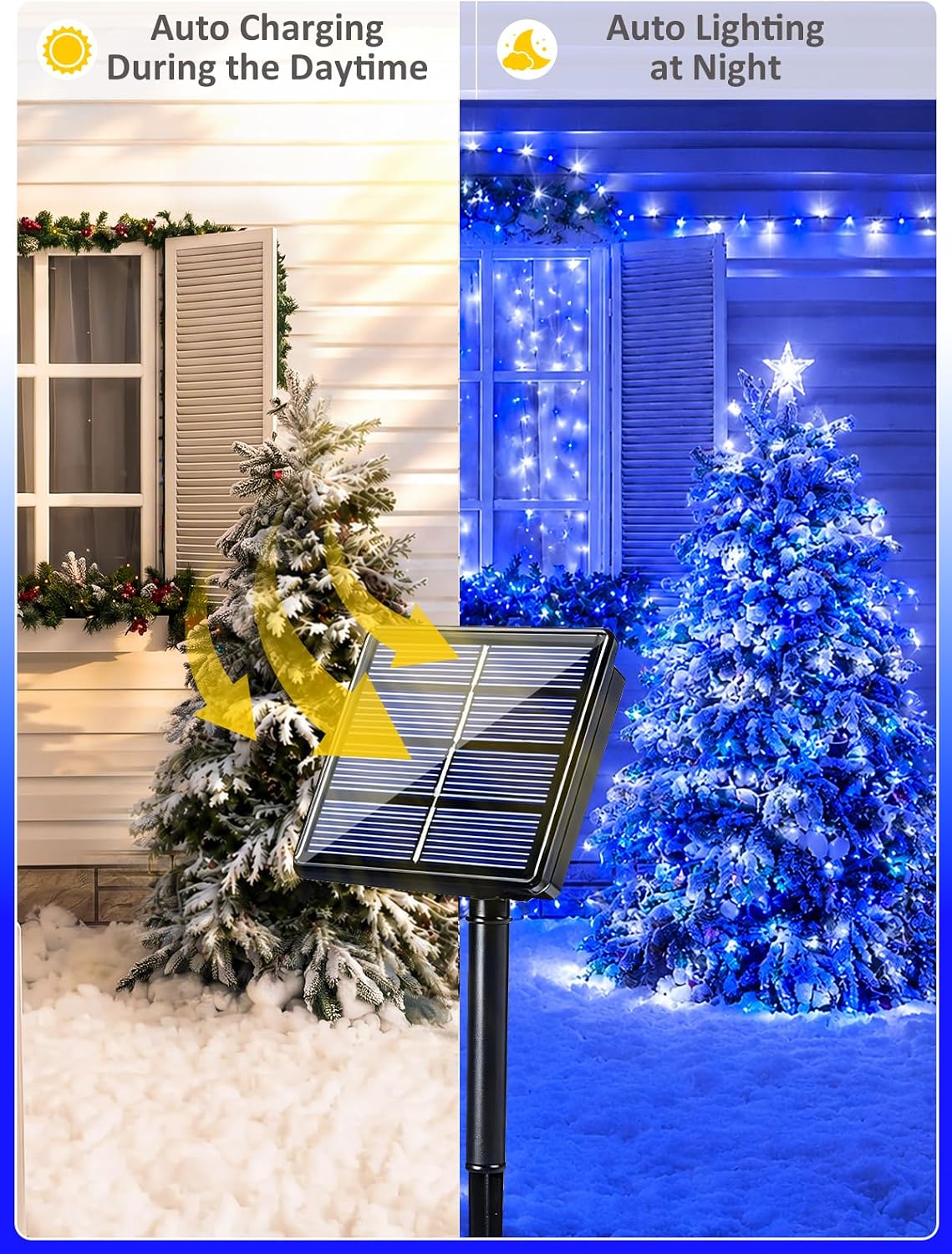 6 Pack 600 LED Solar Christmas Lights Outdoor, Solar Lights Blue & White