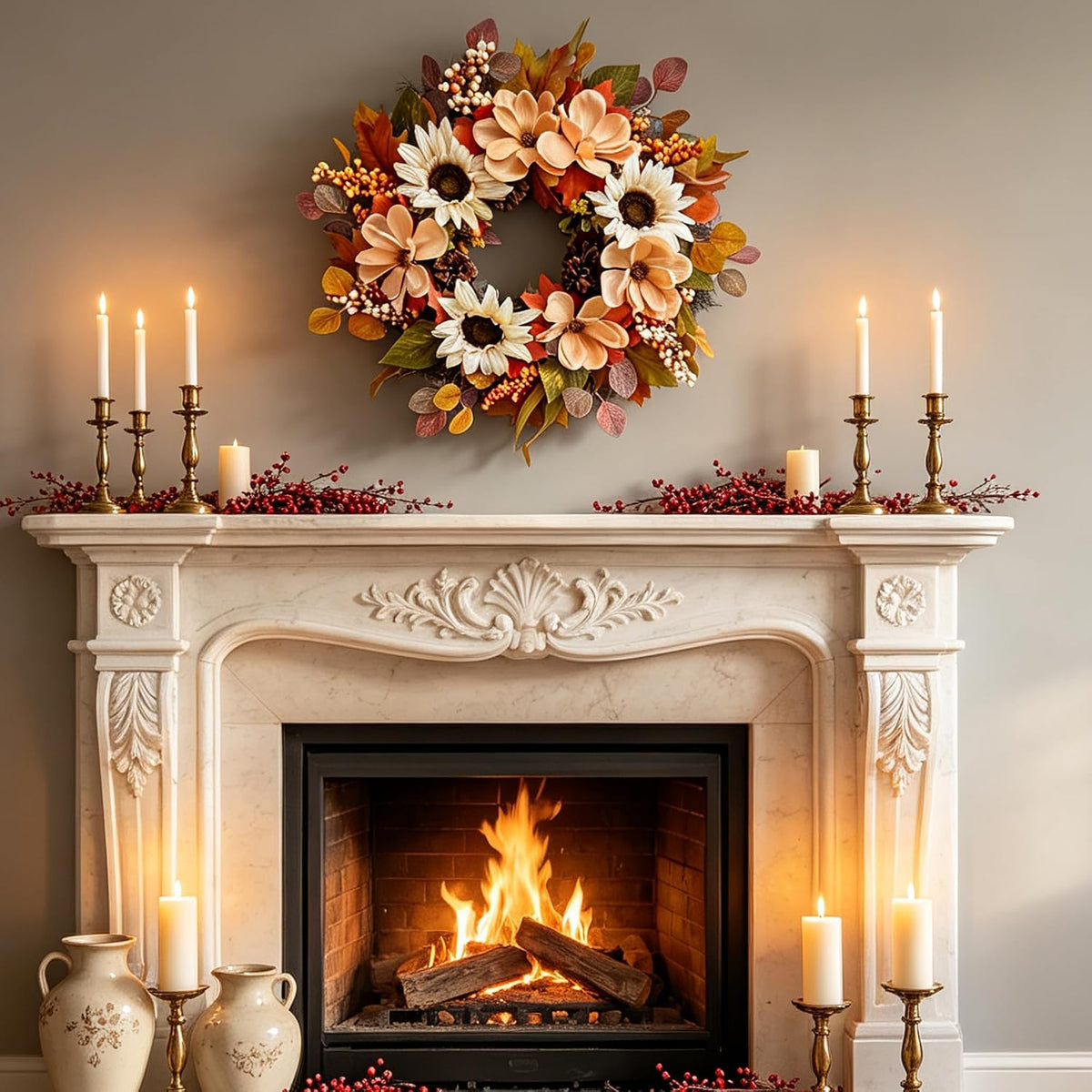 26Inch Fall Wreaths for Front Door Outside, Autumn Harvest Wreath, Large Autu...
