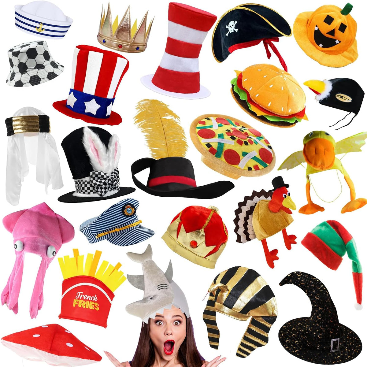 Bulk Premium Funny Hats, 24 Assorted Dress Up Costume Hat, Crazy Party Hats, ...