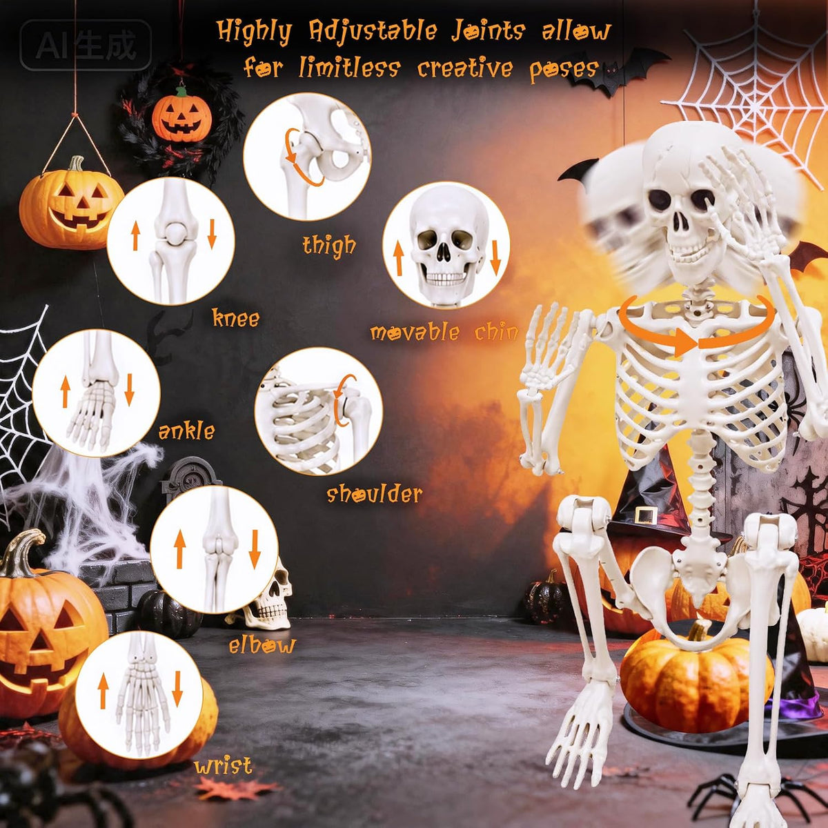 breesky Life Size Skeleton for Halloween: 4.43ft Realistic Human Anatomy Full...