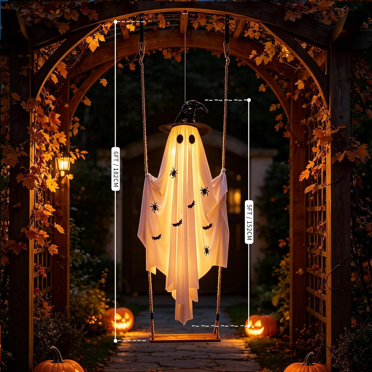 Halloween Decorations Outdoor, 5FT Lighted Swing Ghost Halloween Decoration w...
