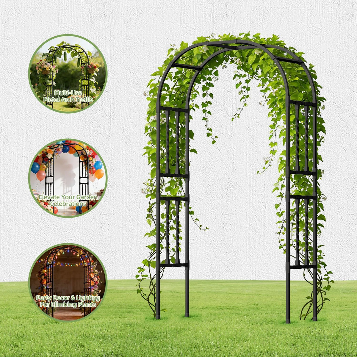 Square Tube Metal Garden Arch Trellis for Climbing Plants,4.9x7.9FT