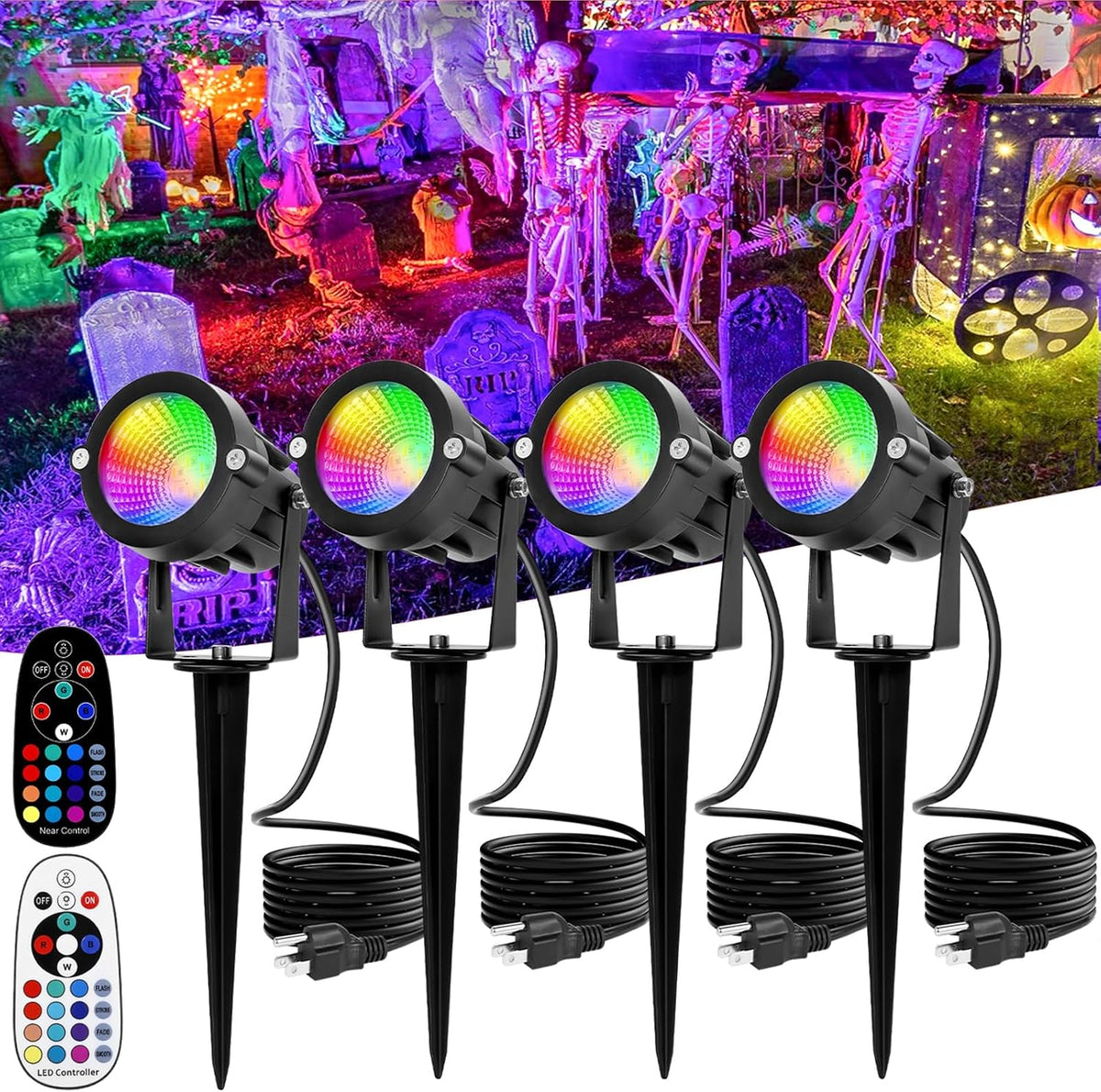 Halloween Spotlights Outdoor: RGBW LED Spot Light Plug in 120V Remote Control...