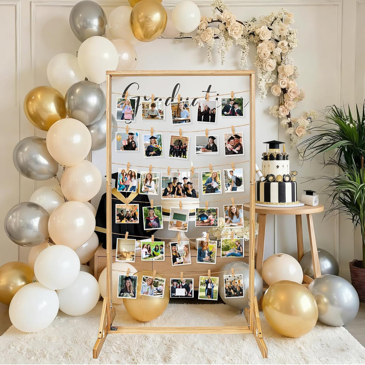 47In Wedding Photo Display Frame Board Wood Collage Picture Frame with String...