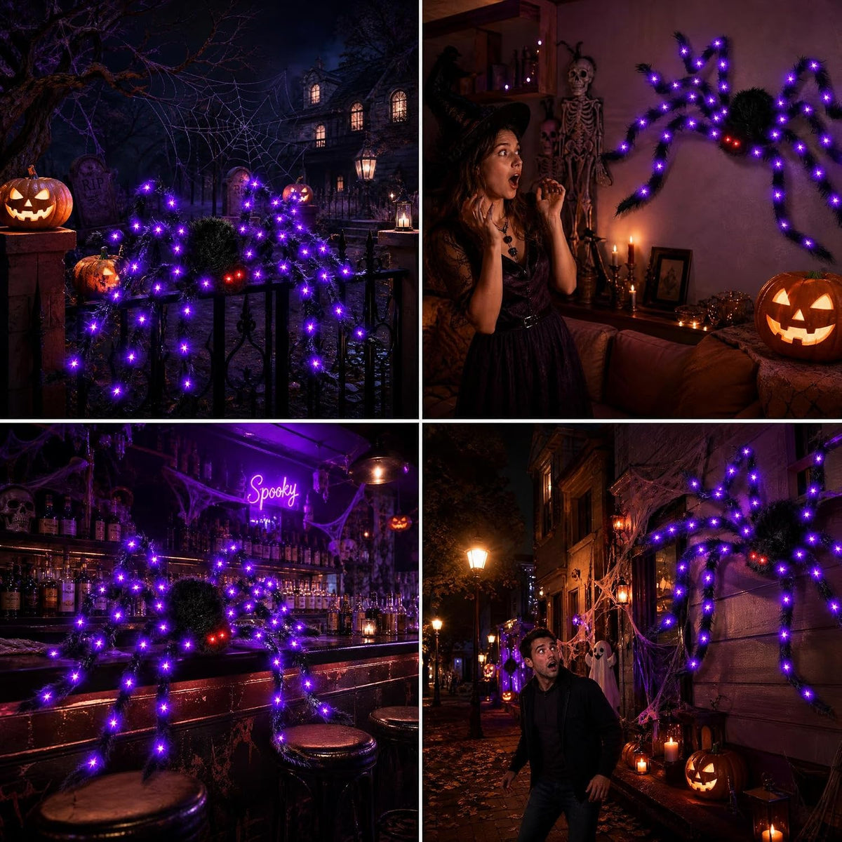 2 Pack 50 Inch Giant Light Up Halloween Spider Decoration Outdoor Indoor,Glow...