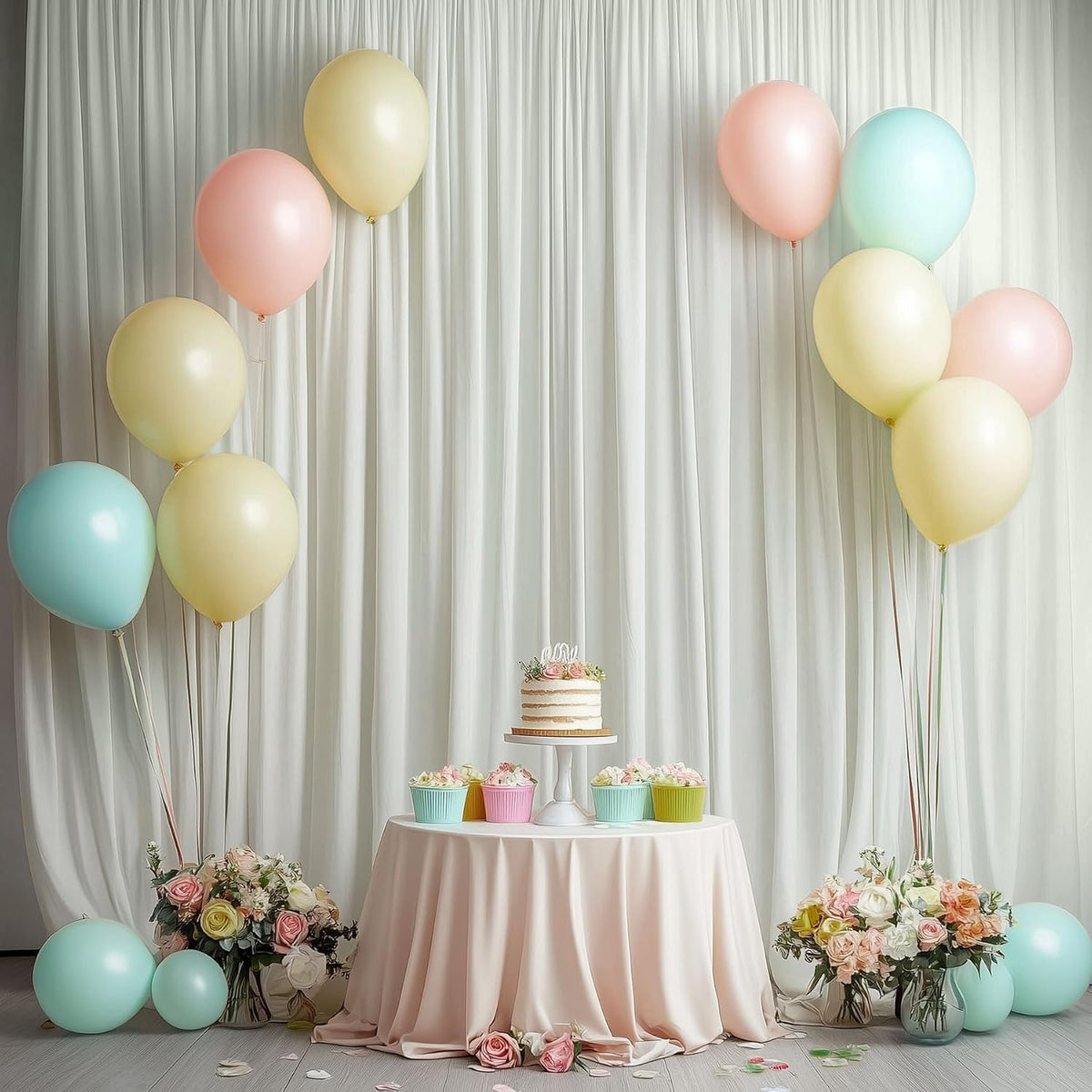 10x12ft Ivory Backdrop Curtain for Wedding Parties, Wrinkle Free 2 Panels Sil...