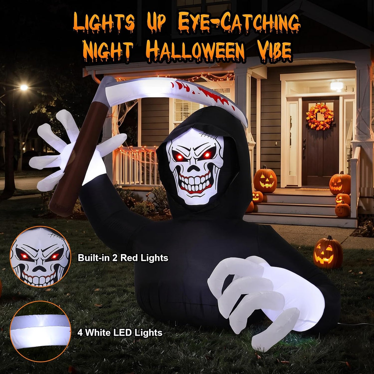 Luxspire 7.2FT Halloween Inflatable Outdoor, Inflatable Grim Reaper Decor