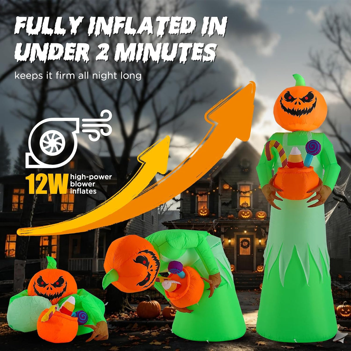 Elegear 10FT Animated Halloween Inflatable with Rotating Pumpkin Head