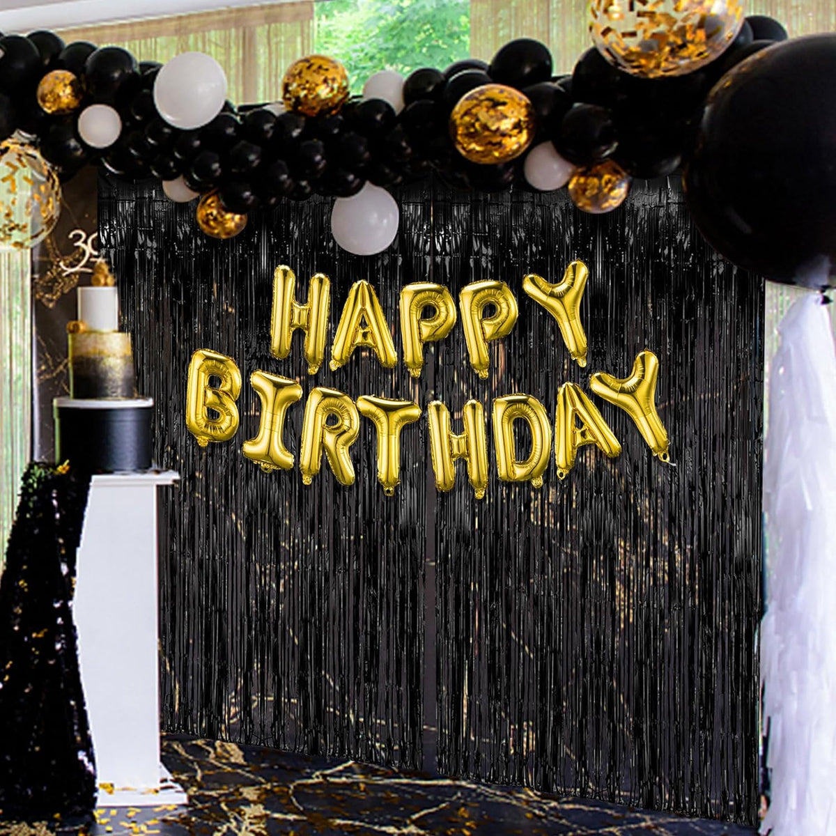 20 Pack Black Party Streamers Backdrop Tinsel Foil Fringe Curtains Halloween ...