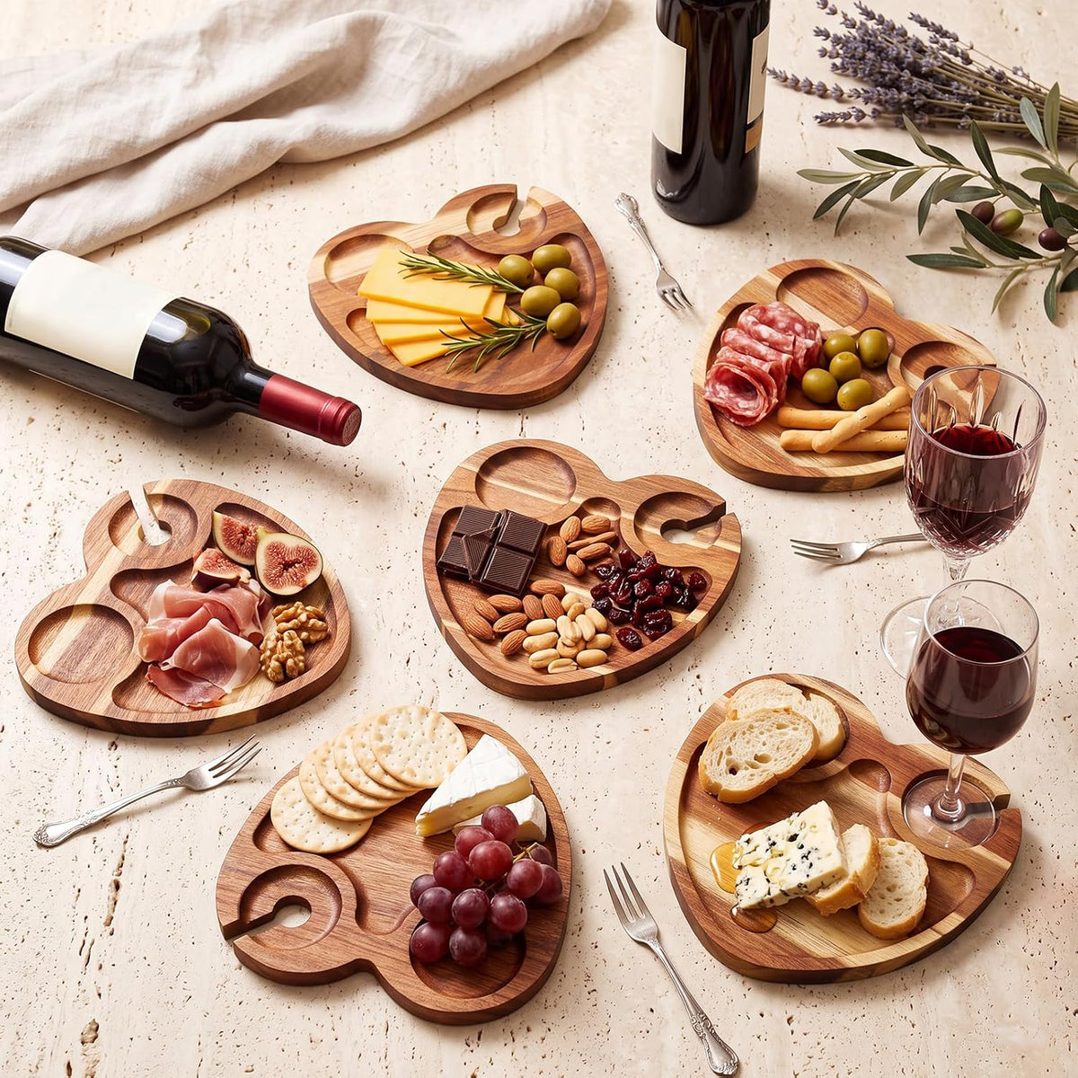 SiliFine 6 Pcs Wine Appetizer Plates with Wine Glass Holder, Heart