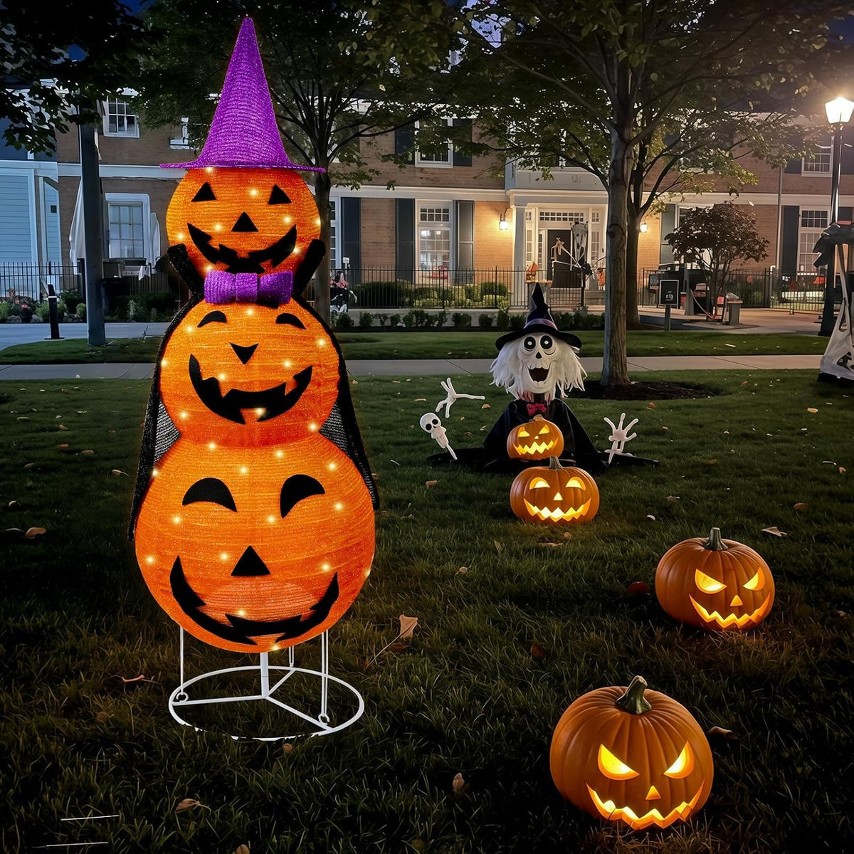 Collapsible Light up Pumpkin Halloween Decorations Outdoor, Plastic Pre-lit S...