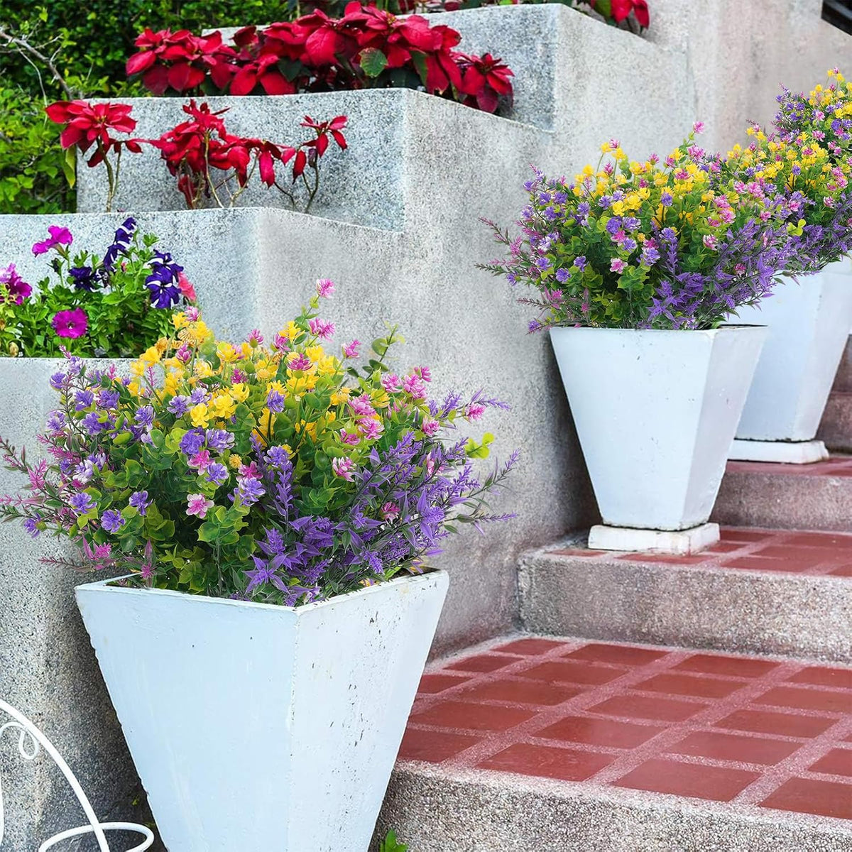 Hananona 48 Pcs Artificial Flowers Outdoor, Faux Artificial Plants UV Resista...