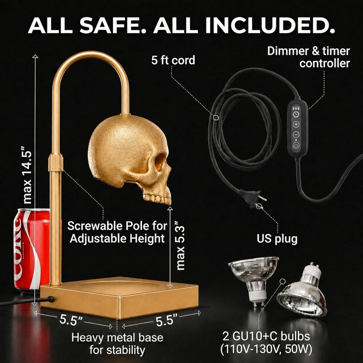 Nomnu Skull Candle Warmer Lamp with Timer and Dimmer, Golden Gothic Decor