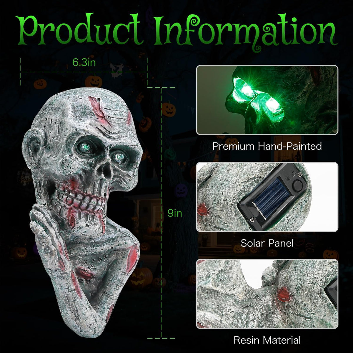 Solar Halloween Decorations Outdoor 9'' Skeleton Tree Peeker - Resin ...