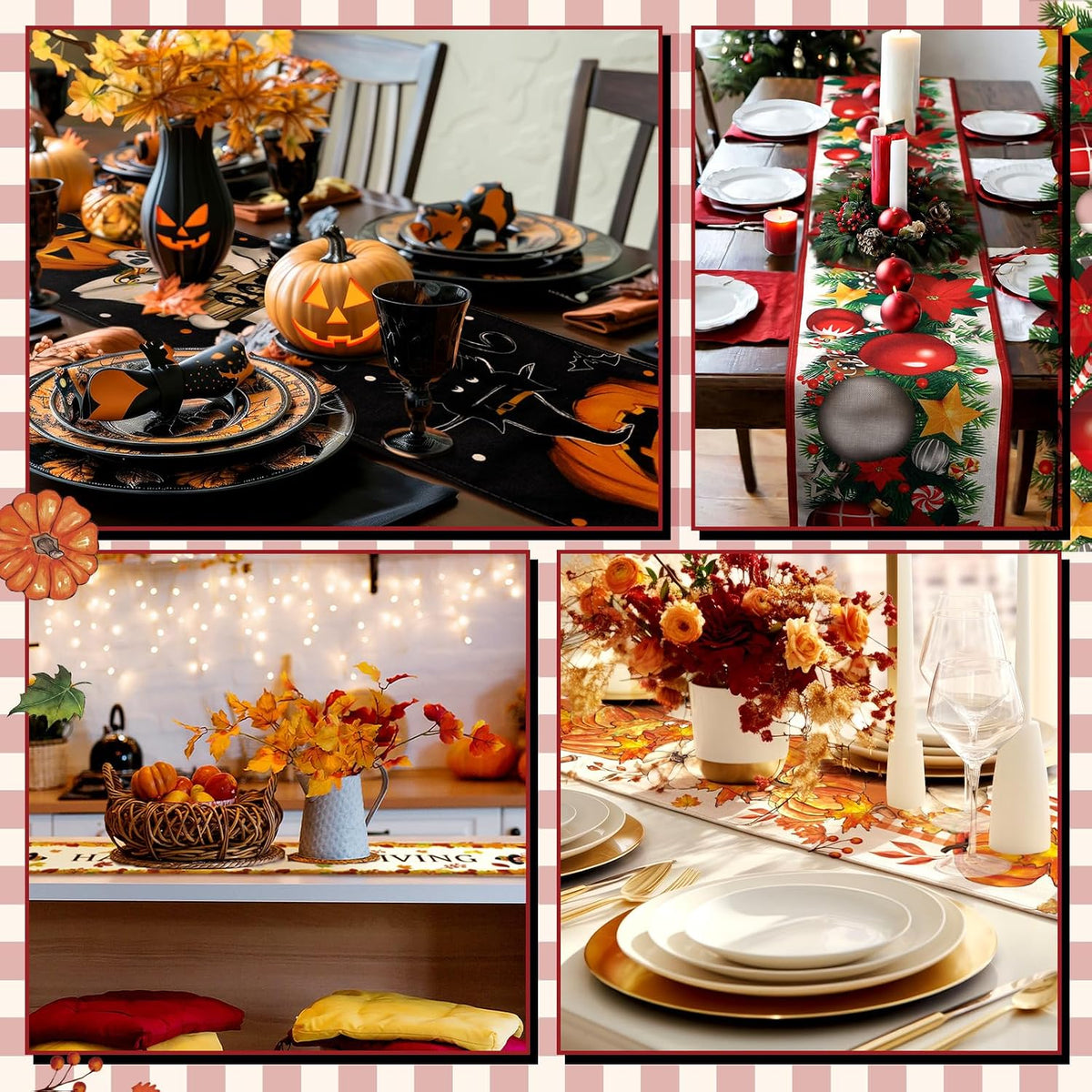 LemonRoad 8 Pcs Holiday Table Runner, 72 Inch Seasonal Fall Table Decor