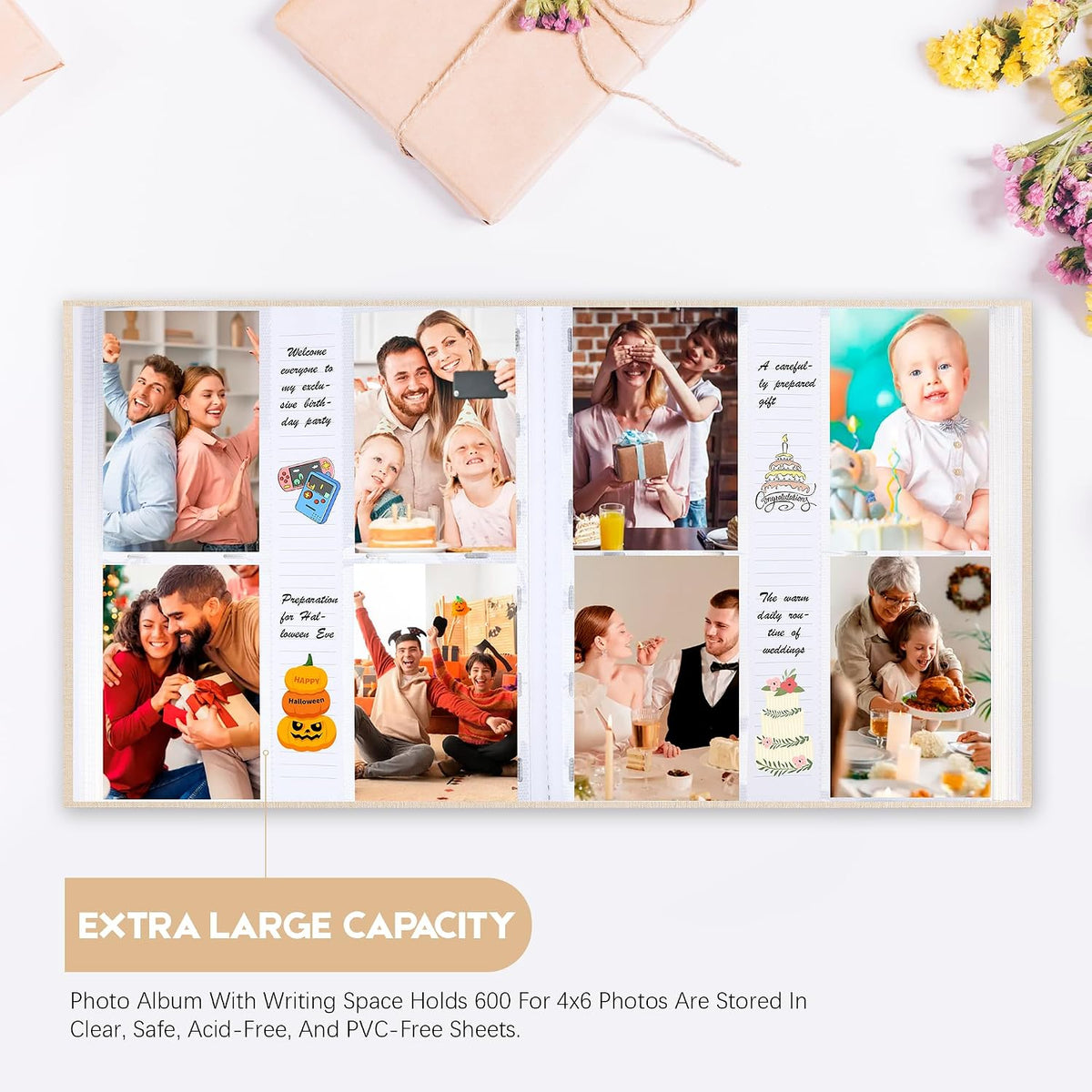 Photo Album 4x6 Vertical 600 Photos with Writing Space, Beige