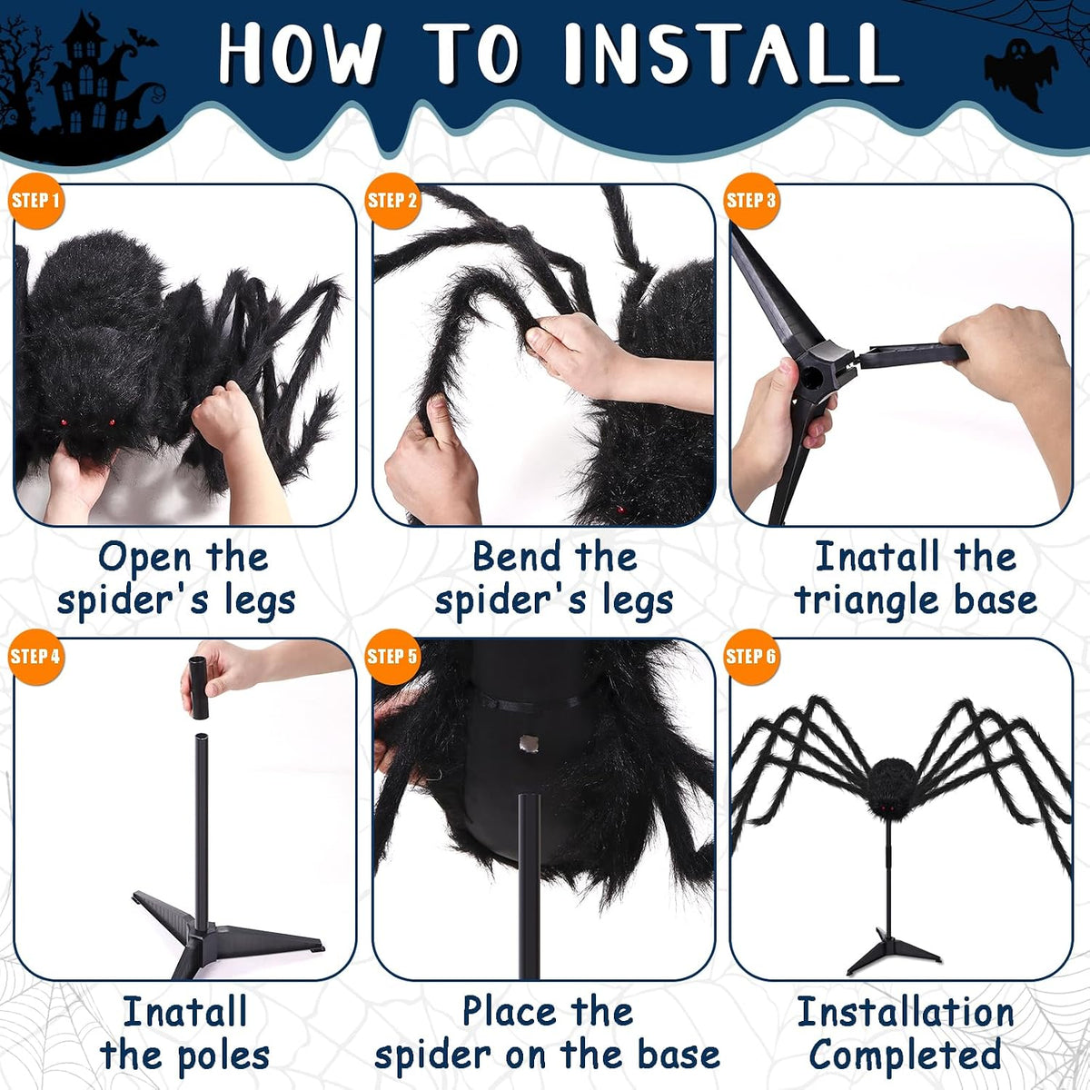 15FT Halloween Giant Spider Outdoor Decorations - Scary Large Spider Props