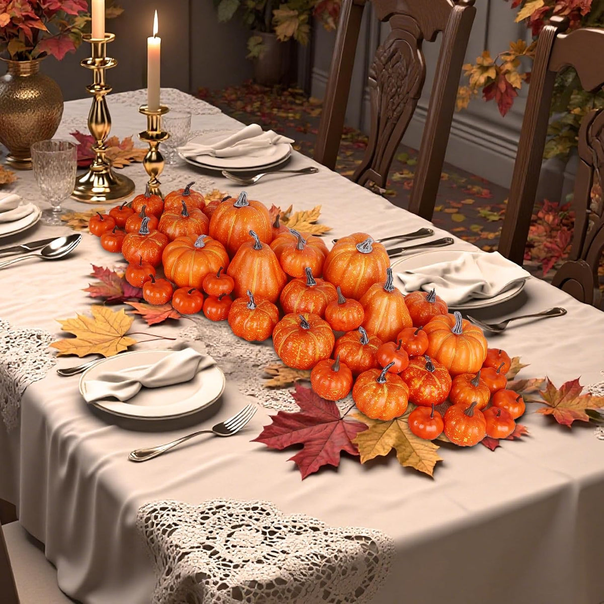 winemana 46 Pcs Artificial Pumpkins Fall Decorations, Orange