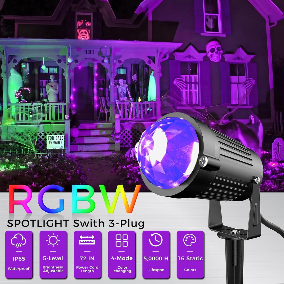 Halloween Christmas LED Spot Lights Outdoor Black Light Projector, 12W Color ...