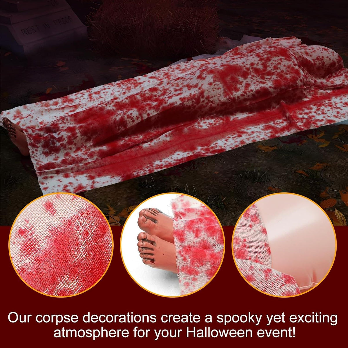 Halloween Decor – 5FT Bloody Corpse Prop, Lifesize Scary Dead Body Decoration...