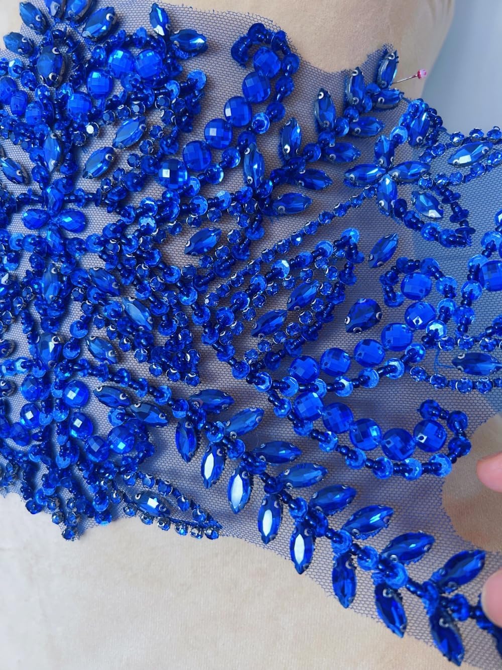 Beaded Lace Sewing Patches Appliques with Stones and Crystals Rhinestones sew...