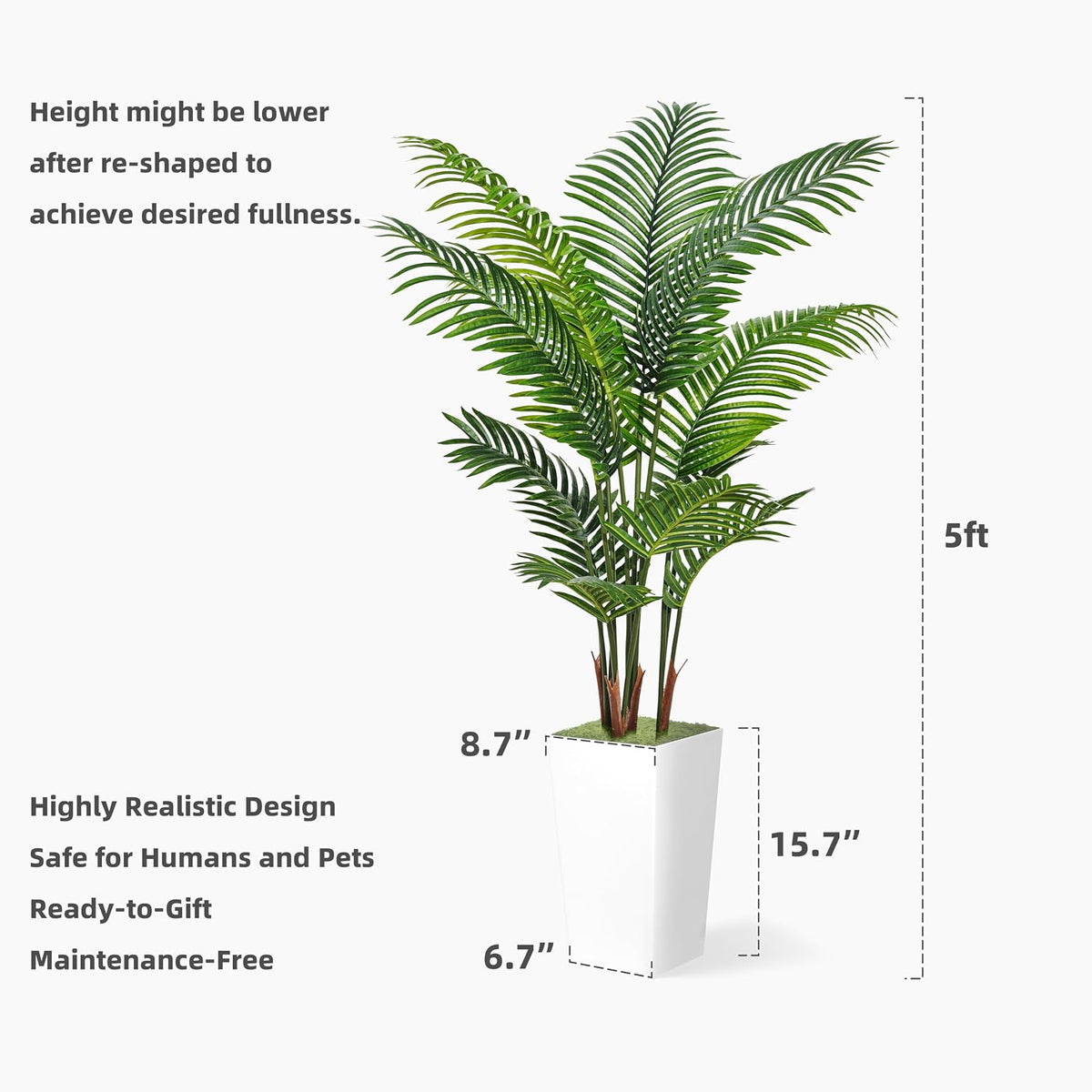 ASTIDY Artificial Plant 5FT Fake Palm Tree with White Tall Planter