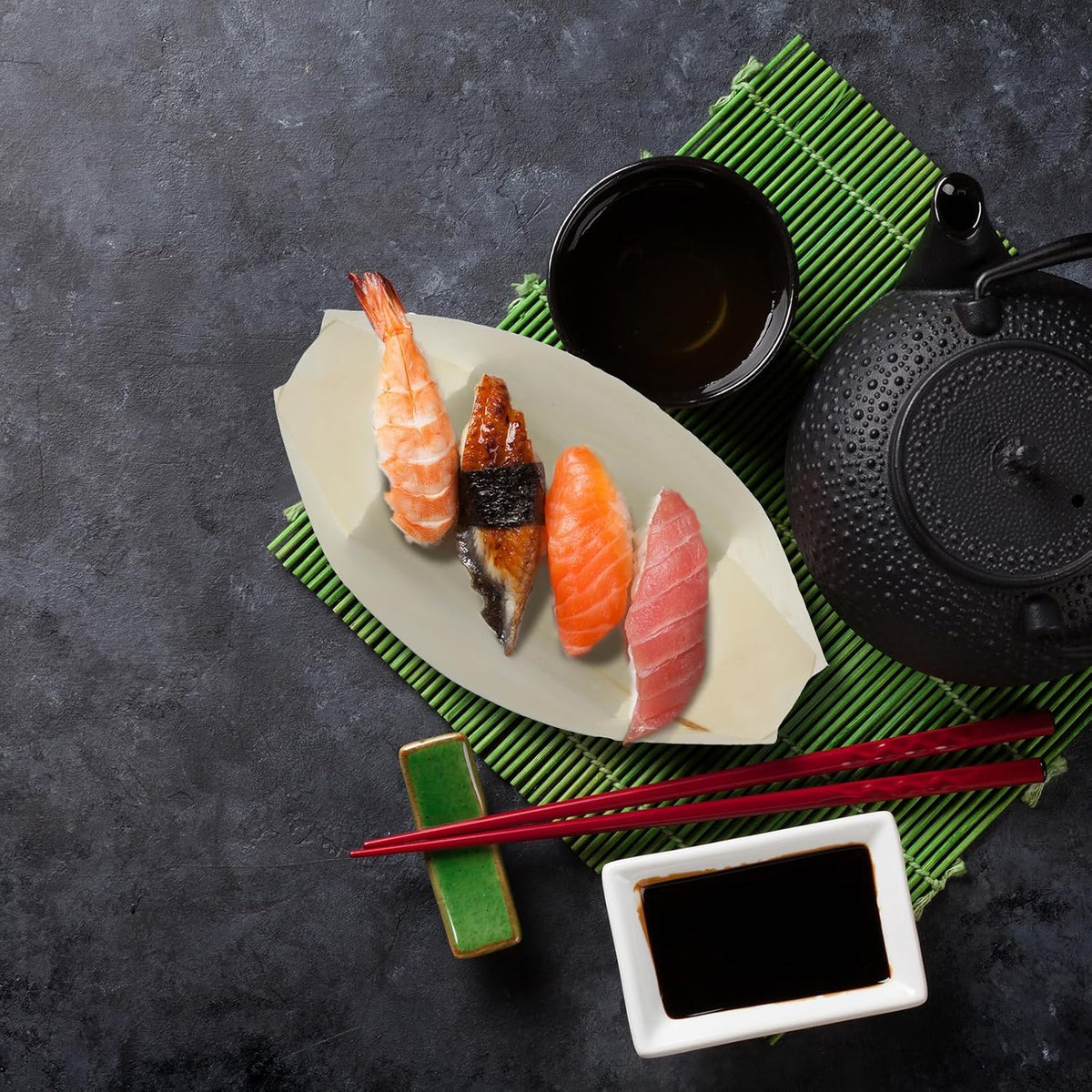 Hoolerry 500 Pcs Disposable Bamboo Boat Plates for Sushi Serving Tray Bar