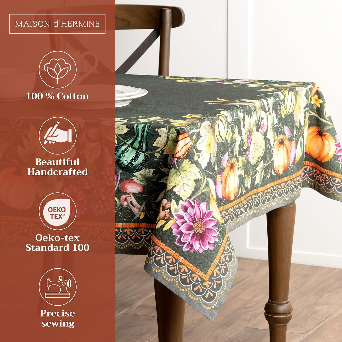 Maison d' Hermine Table Cloth Rectangle Table Reusable 100% Cotton 60&quo...