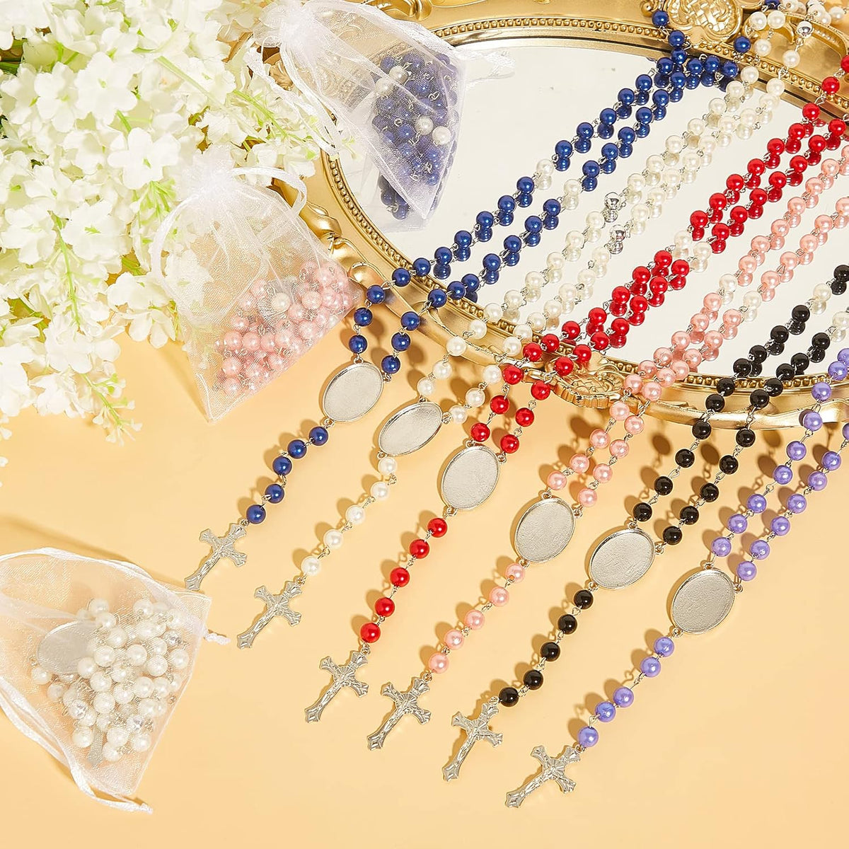 Taiyin 24 Set Sublimation Blanks Rosary Beads Necklace, Mixed Colors