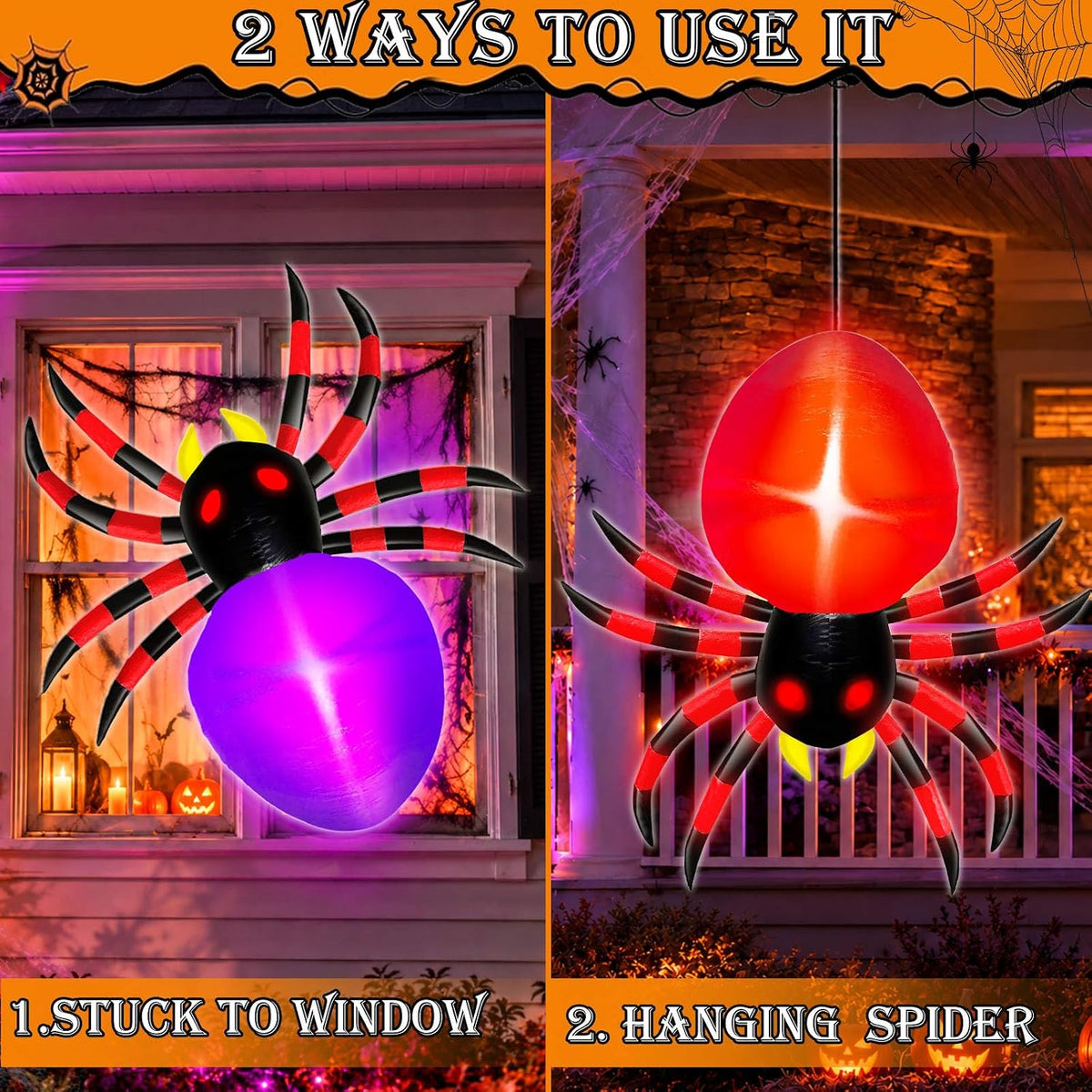 3.5 Ft Inflatable Halloween Window Decoration, Blow Up Spider Climbing on Win...
