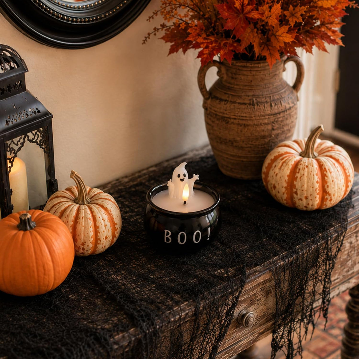 Halloween Flameless Candles 2 Pack, BOO Ghost Battery Operated LED Decor