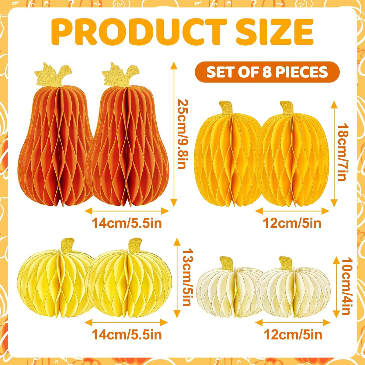 SUBEAUTY 8 PCS Pumpkin Honeycomb Centerpieces Fall Pumpkin Party Decoration T...