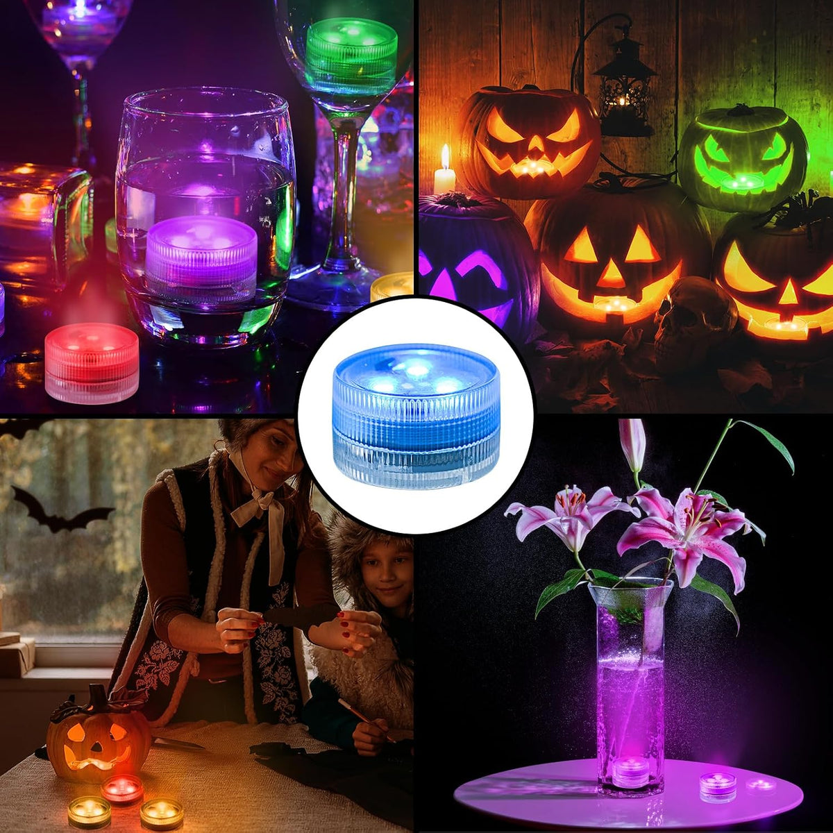 Mini Submersible LED Tea Lights - Waterproof Flameless Led Lights Battery Pow...