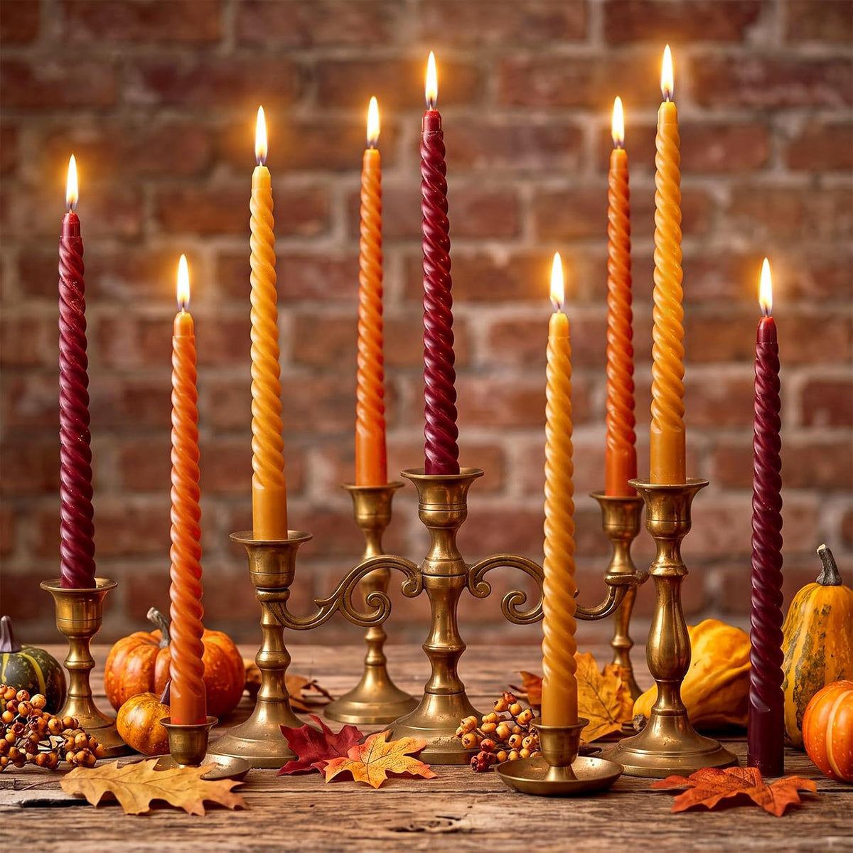 12 Pcs 10 Inch Fall Spiral Taper Candles Autumn Dripless Twisted Wax Candle